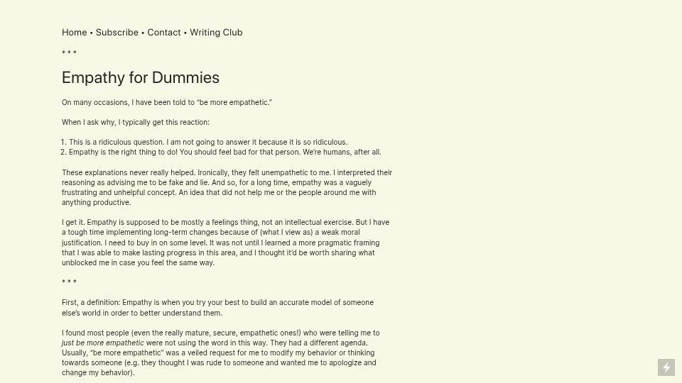 Screenshot of quarter--mile.com: Empathy for Dummies