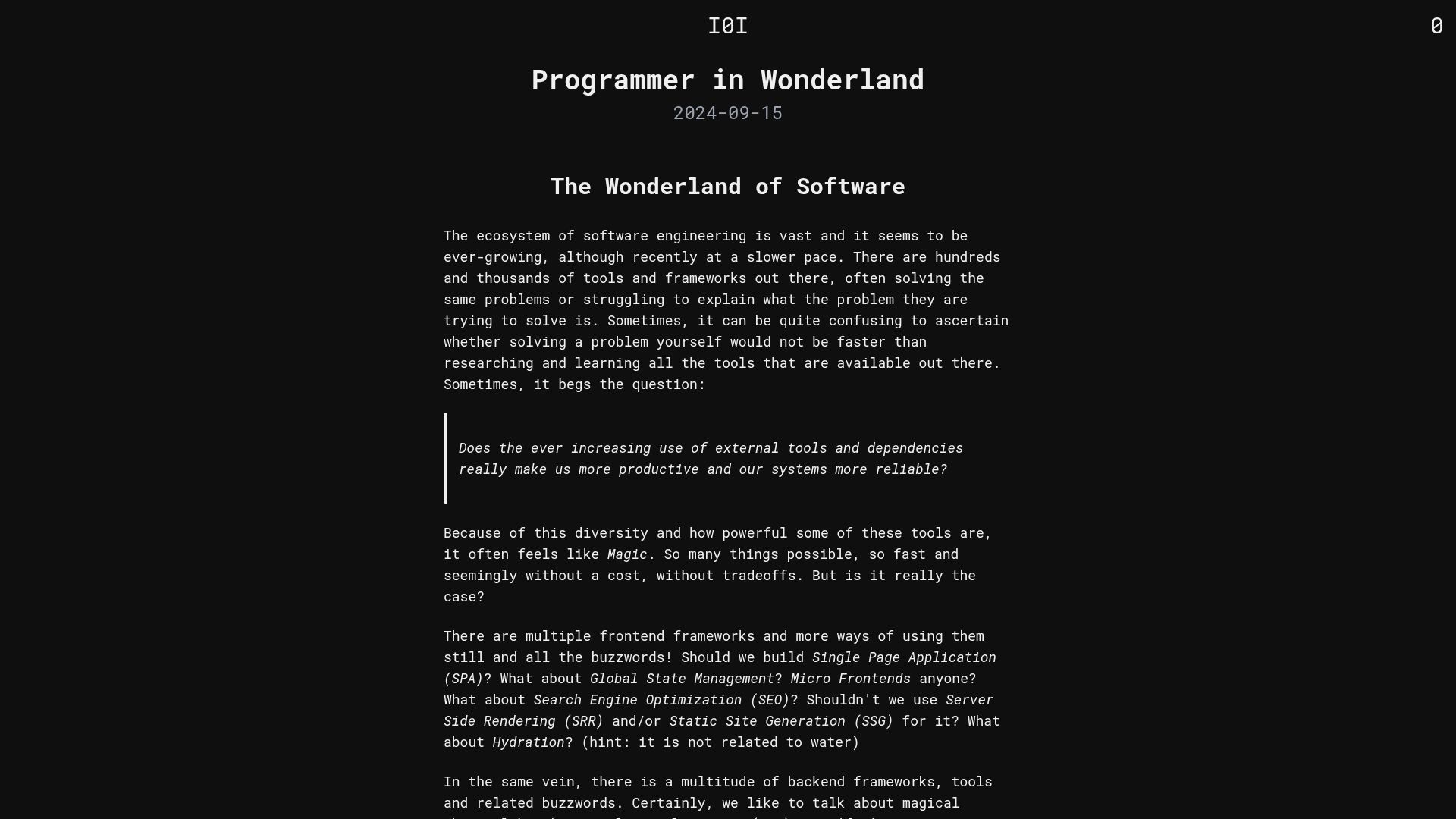 Screenshot of binaryigor.com: Programmer in Wonderland