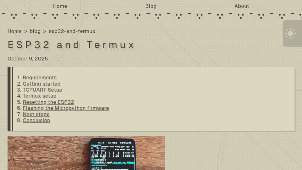 Screenshot of blog.gavide.dev: ESP32 and Termux