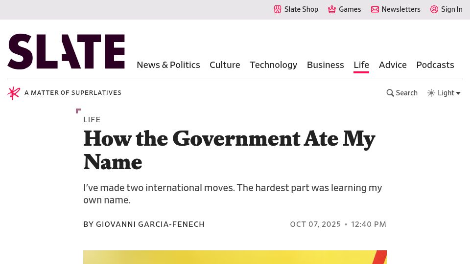 Screenshot of slate.com: The government ate my name