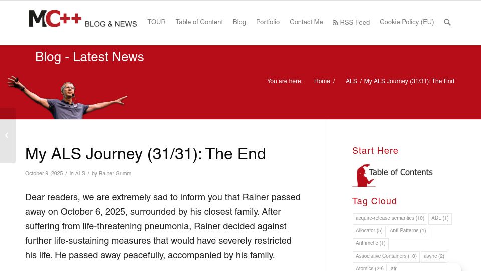 Screenshot of modernescpp.com: The C++ programmer and educator Rainer Grimm has passed away
