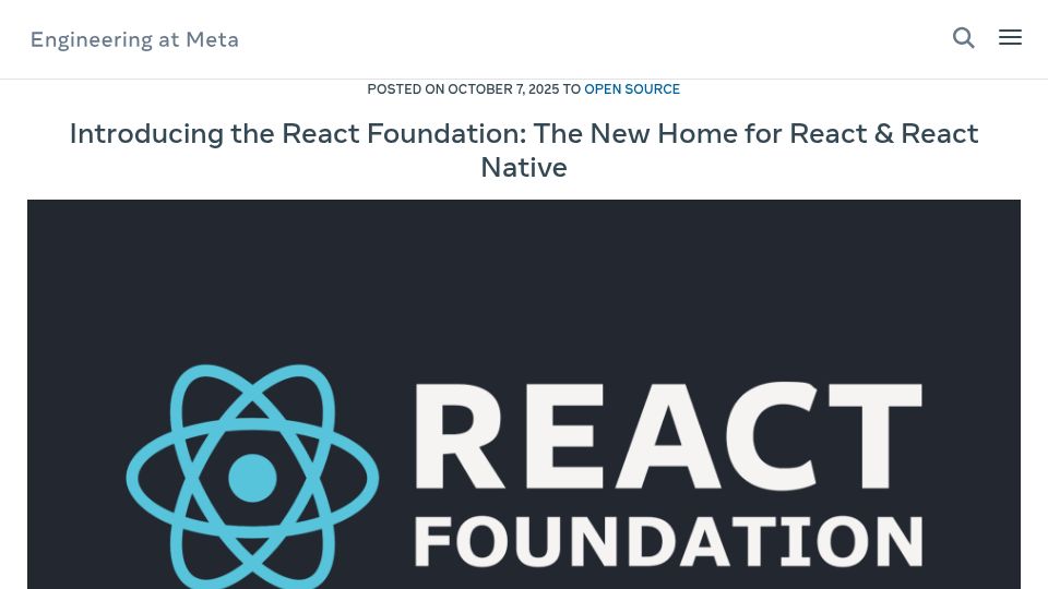 Screenshot of engineering.fb.com: The React Foundation