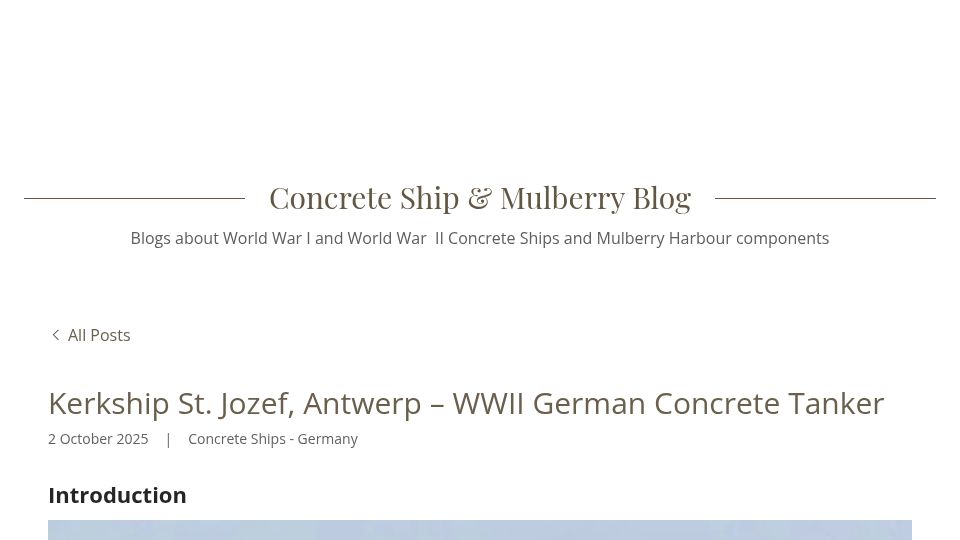 Screenshot of thecretefleet.com: Kerkship St. Jozef, Antwerp – WWII German Concrete Tanker