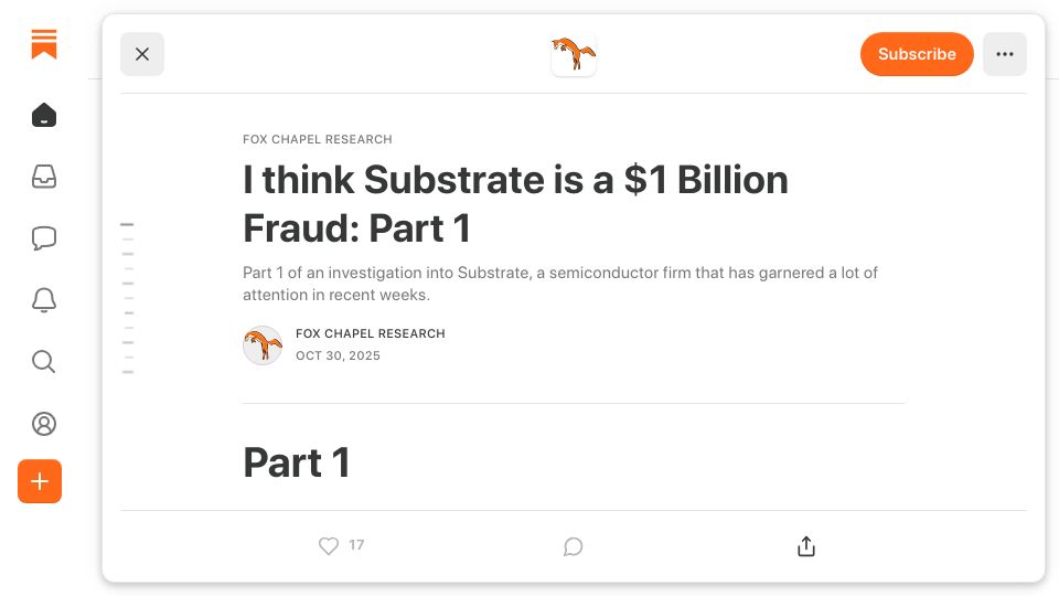 Screenshot of substack.com: I think Substrate is a $1B Fraud