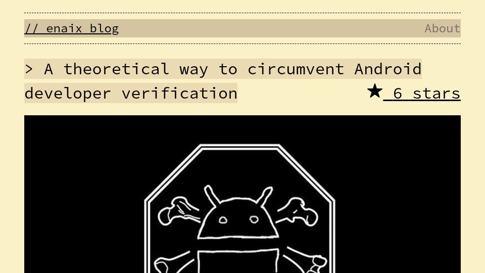 Screenshot of enaix.github.io: A theoretical way to circumvent Android developer verification