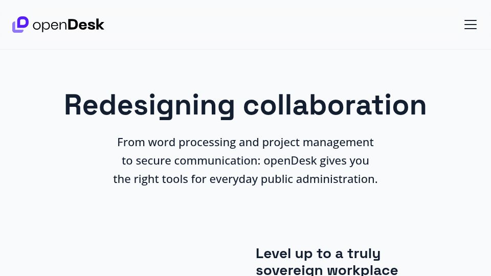 Screenshot of opendesk.eu: OpenDesk by the Centre for Digital Sovereignty
