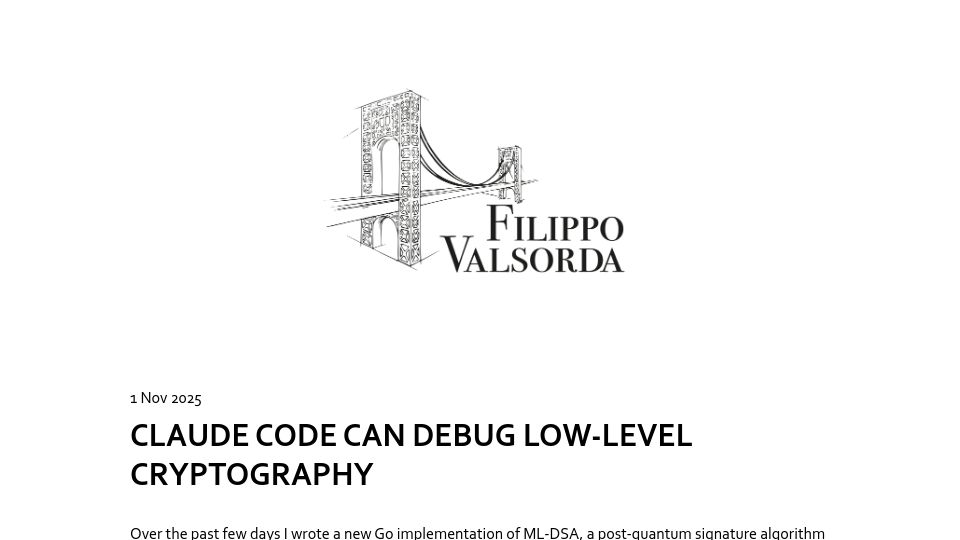 Screenshot of words.filippo.io: Claude Code can debug low-level cryptography