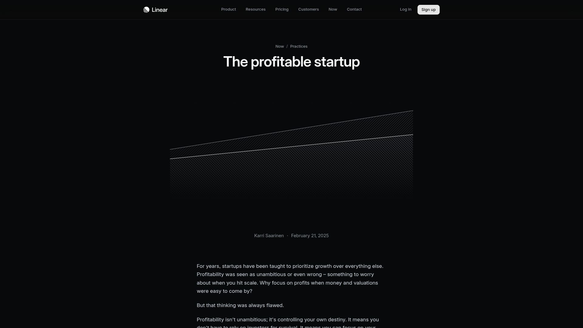 Screenshot of linear.app: The profitable startup