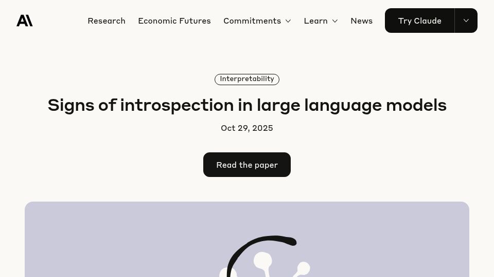 Screenshot of anthropic.com: Signs of introspection in large language models