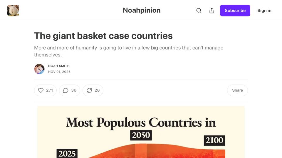 Screenshot of noahpinion.blog: The giant basket case countries