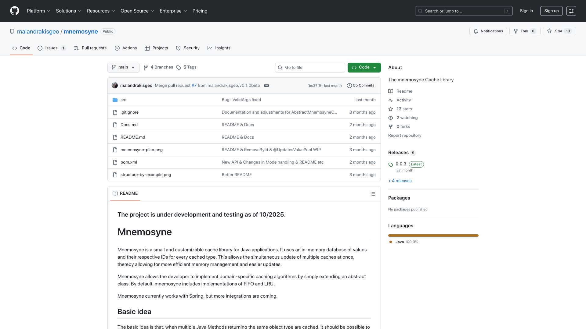 Screenshot of github.com: Value-pool based caching for Java applications