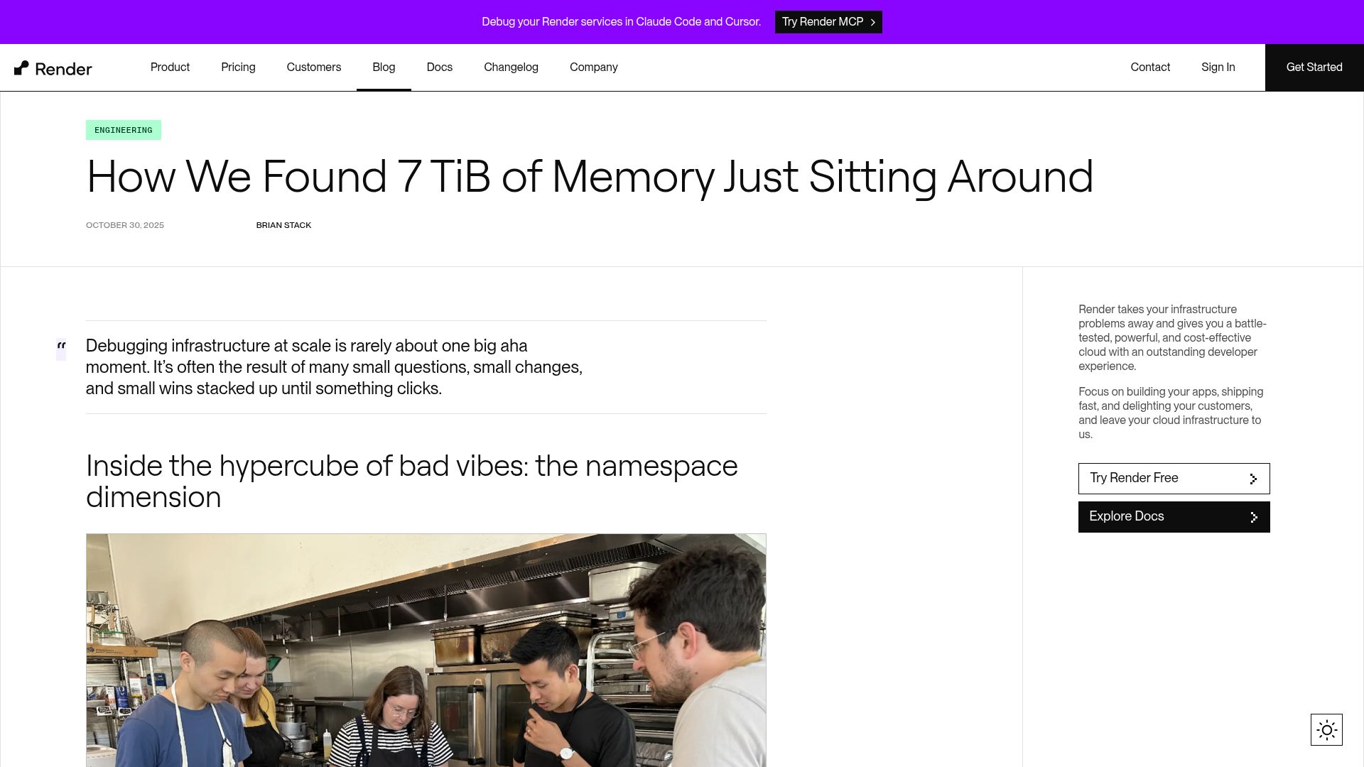 Screenshot of render.com: How We Found 7 TiB of Memory Just Sitting Around