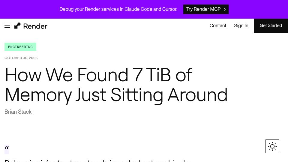 Screenshot of render.com: How We Found 7 TiB of Memory Just Sitting Around