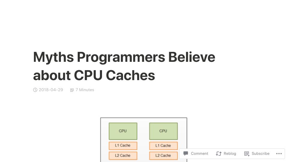 Screenshot of software.rajivprab.com: Myths Programmers Believe about CPU Caches (2018)