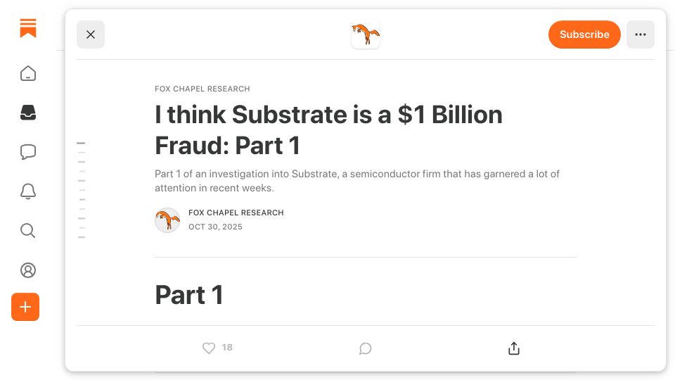Screenshot of substack.com: An investigation into Substrate