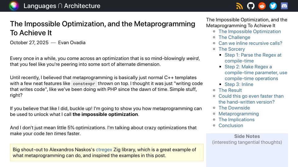 Screenshot of verdagon.dev: The Impossible Optimization, and the Metaprogramming to Achieve It