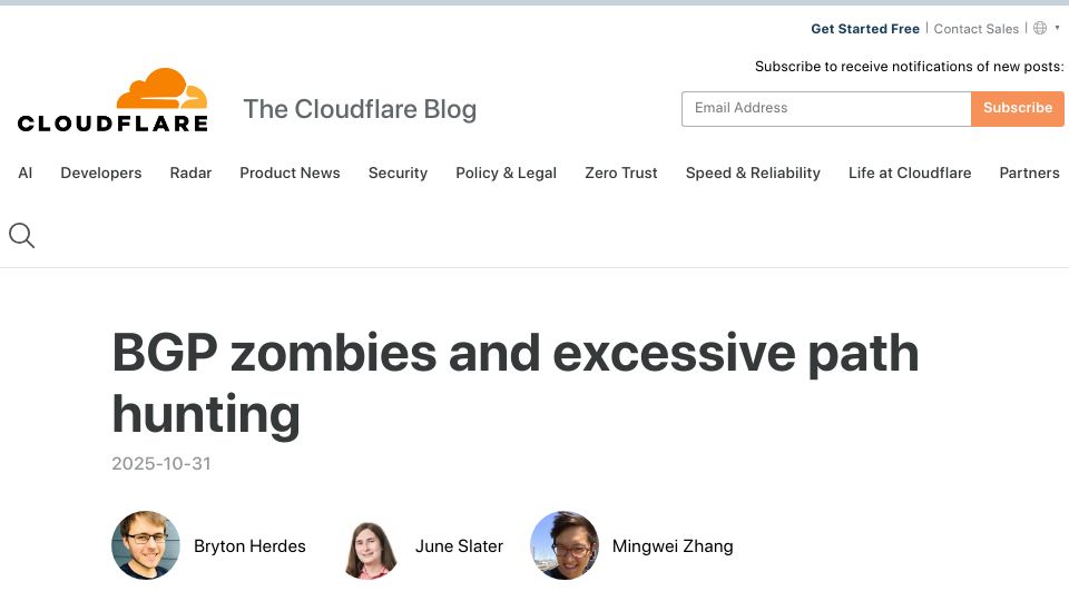 Screenshot of blog.cloudflare.com: BGP zombies and excessive path hunting