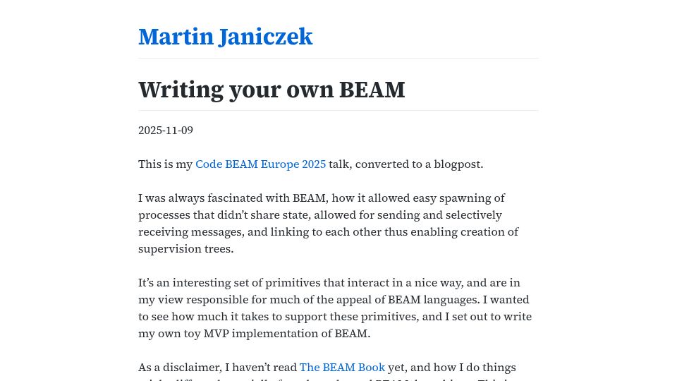Screenshot of martin.janiczek.cz: Writing your own BEAM