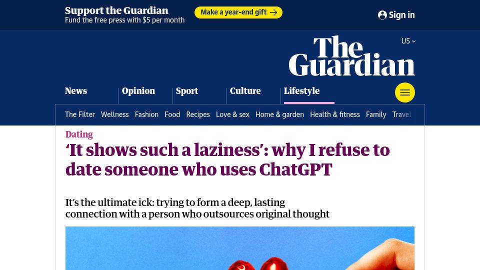 Screenshot of theguardian.com: I refuse to date someone who uses ChatGPT