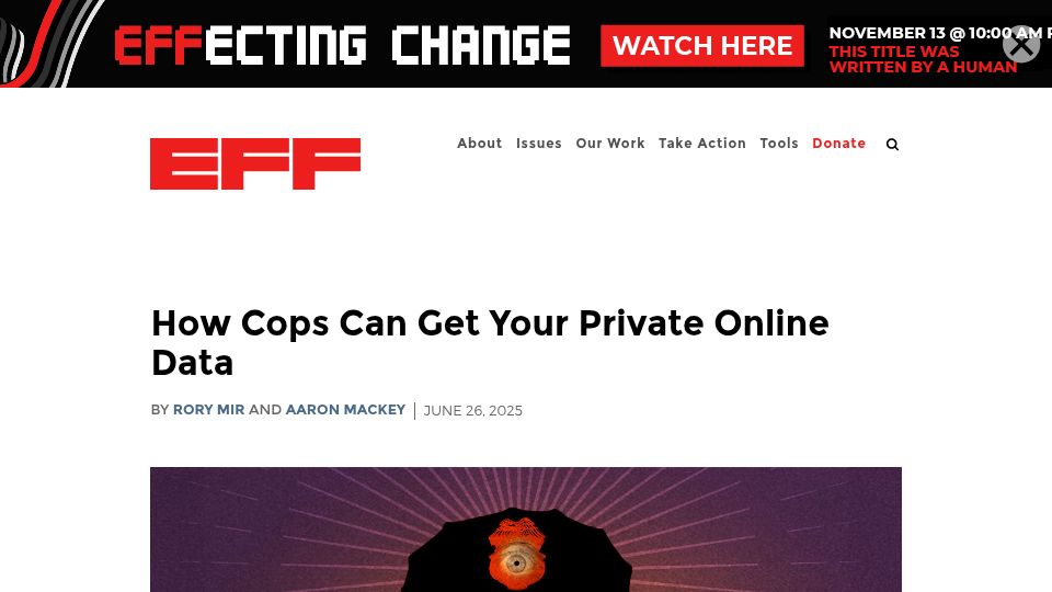 Screenshot of eff.org: How cops can get your private online data
