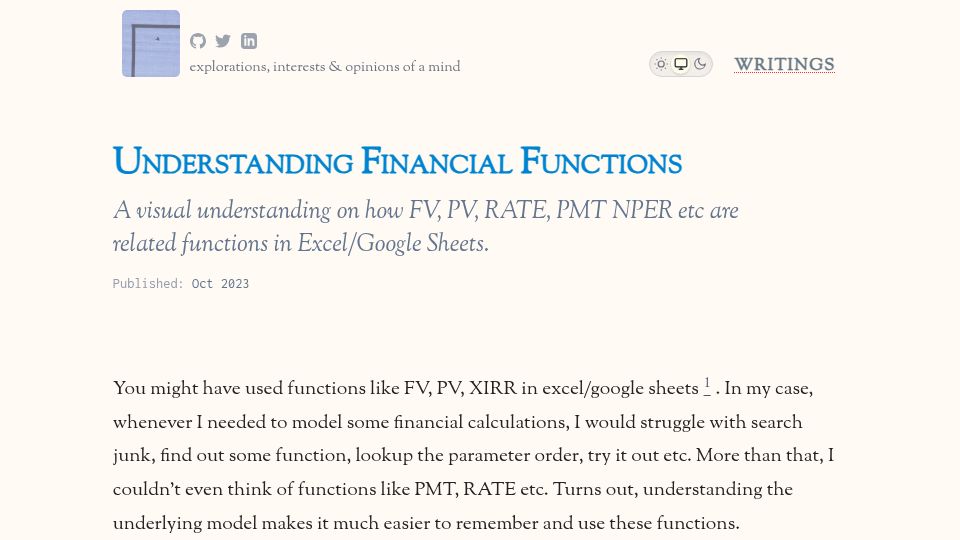 Screenshot of ciju.in: Understanding Financial Functions in Excel