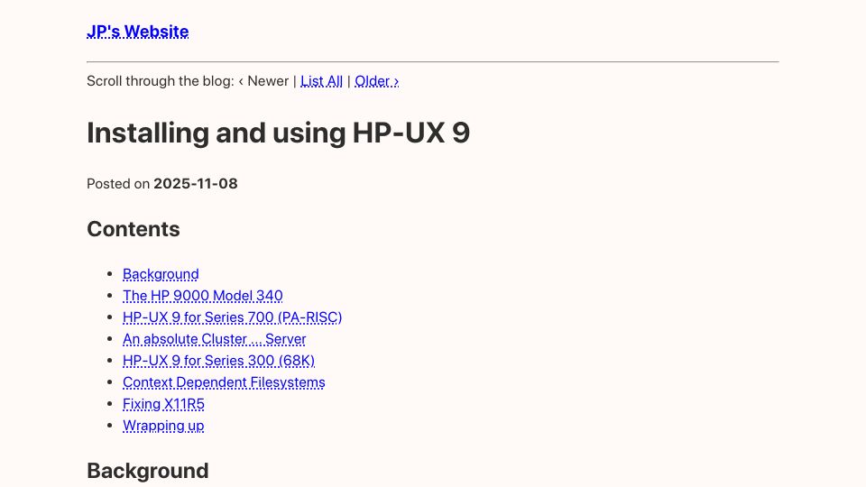 Screenshot of thejpster.org.uk: Installing and using HP-UX 9