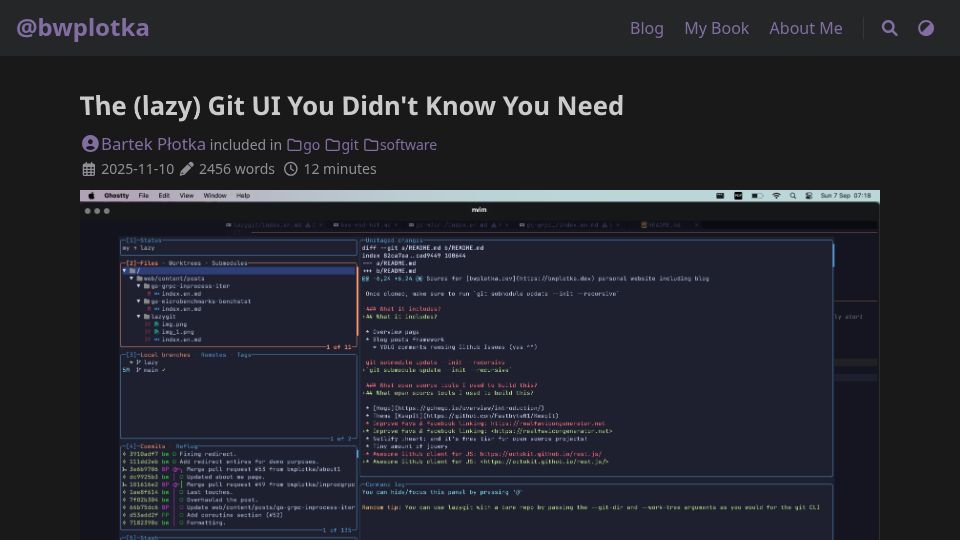 Screenshot of bwplotka.dev: The lazy Git UI you didn't know you need