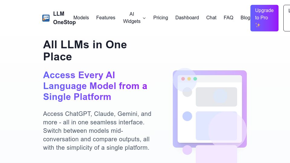 Screenshot of llmonestop.com: Show HN: LLM Onestop – Access ChatGPT, Claude, Gemini, and more in one interface