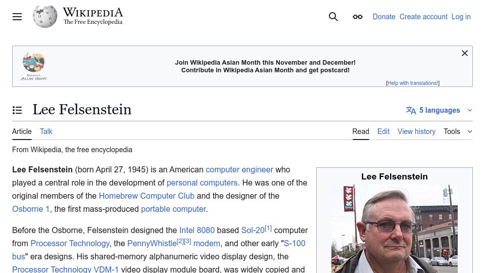 Screenshot of en.wikipedia.org: Lee Felsenstein