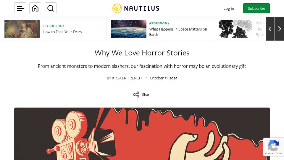 Screenshot of nautil.us: Why we love horror stories