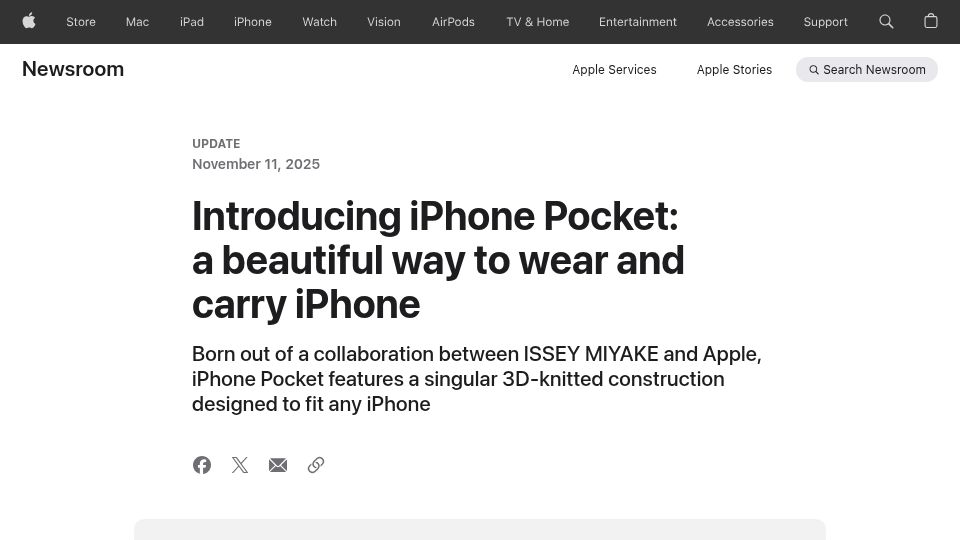Screenshot of apple.com: iPhone Pocket