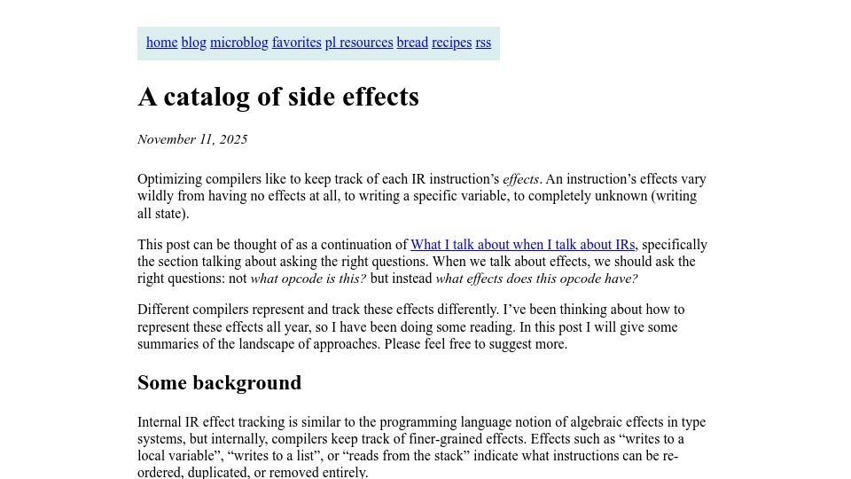 Screenshot of bernsteinbear.com: A catalog of side effects