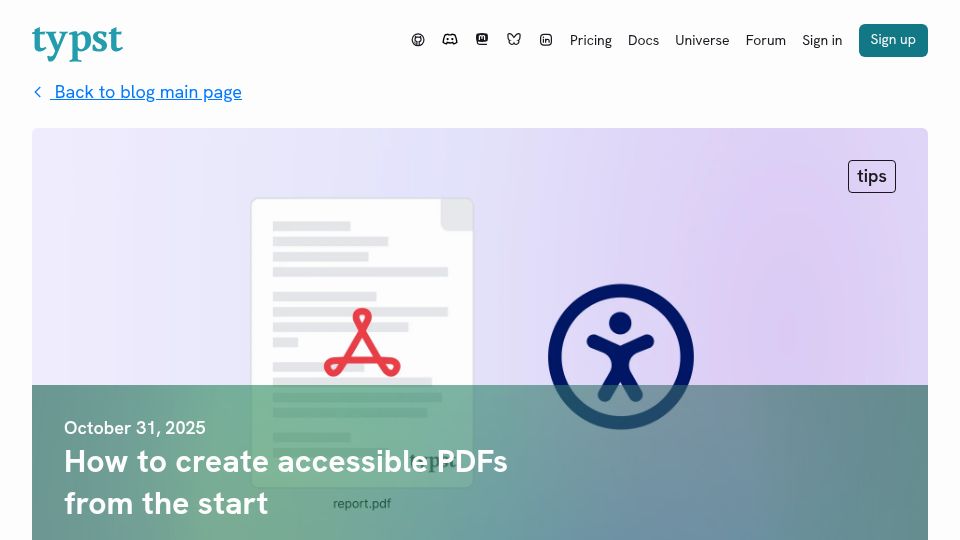 Screenshot of typst.app: How to create accessible PDFs from the start