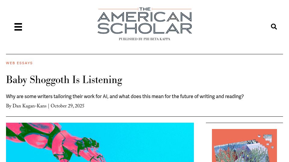 Screenshot of theamericanscholar.org: Baby shoggoth is listening