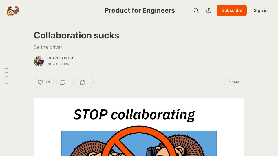 Screenshot of newsletter.posthog.com: Collaboration sucks