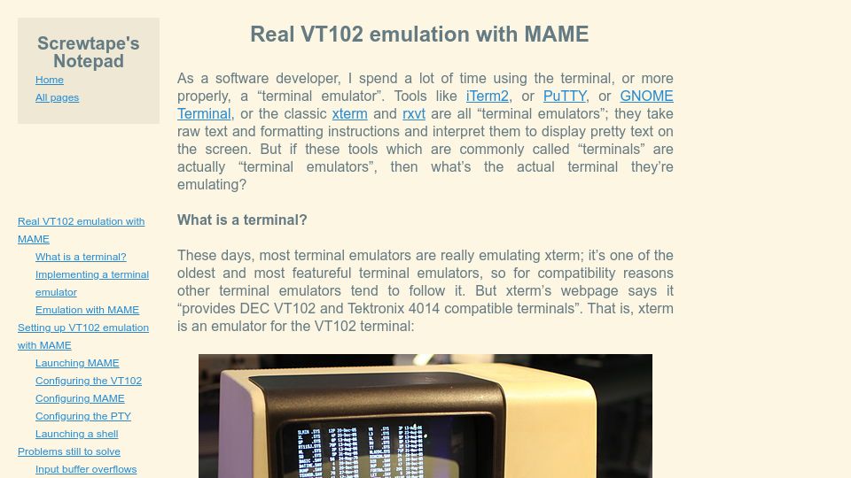 Screenshot of zork.net: Real VT102 Emulation with MAME