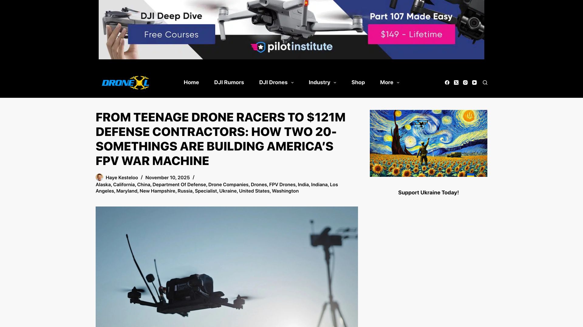 Screenshot of nytimes.com: Neros has raised $121M to build military drones