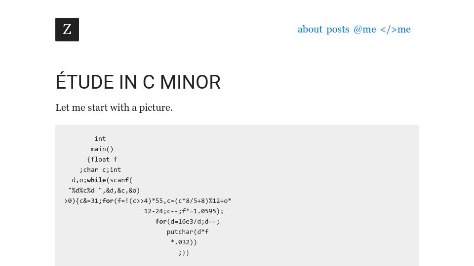 Screenshot of zserge.com: Étude in C minor (2020)