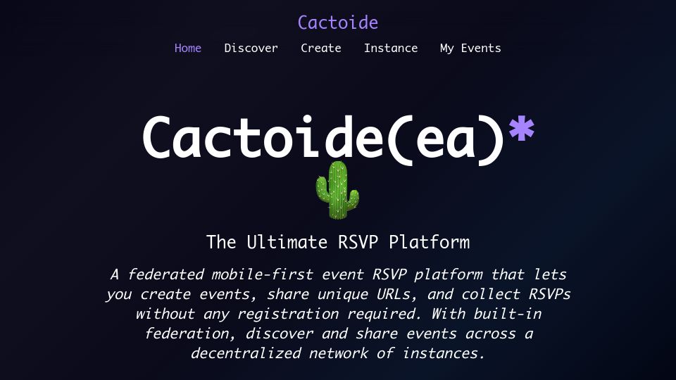 Screenshot of cactoide.org: Show HN: Cactoide – Federated RSVP Platform