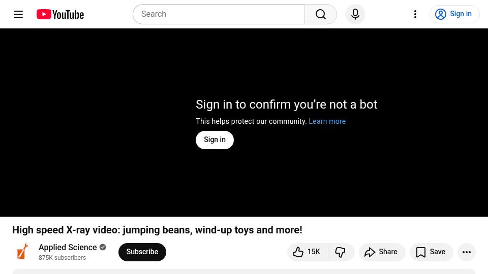 Screenshot of youtube.com: High speed X-ray video: jumping beans, wind-up toys and more