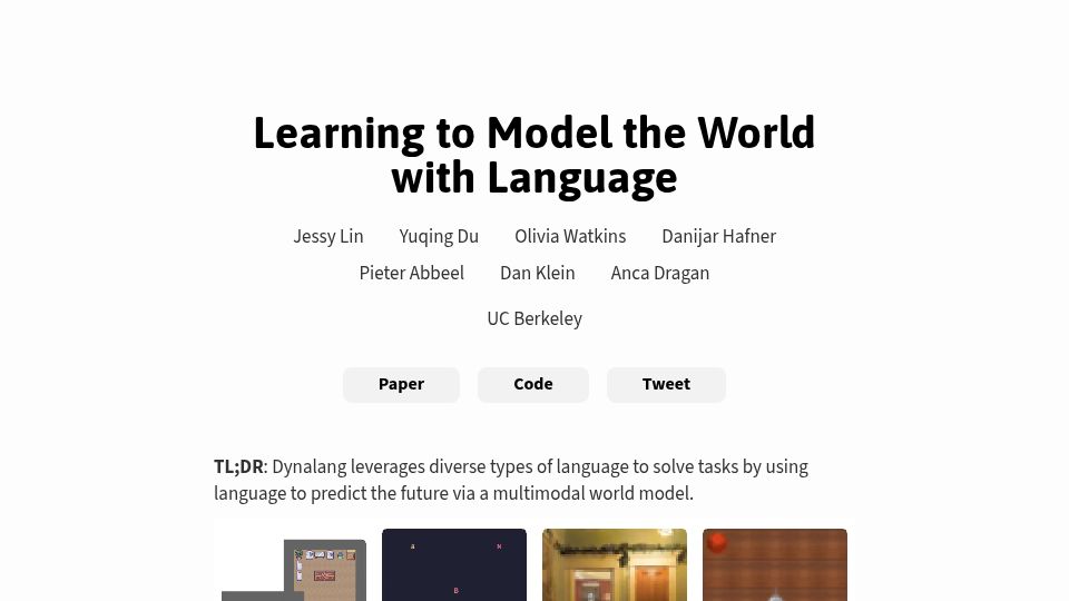 Screenshot of dynalang.github.io: Learning to Model the World with Language