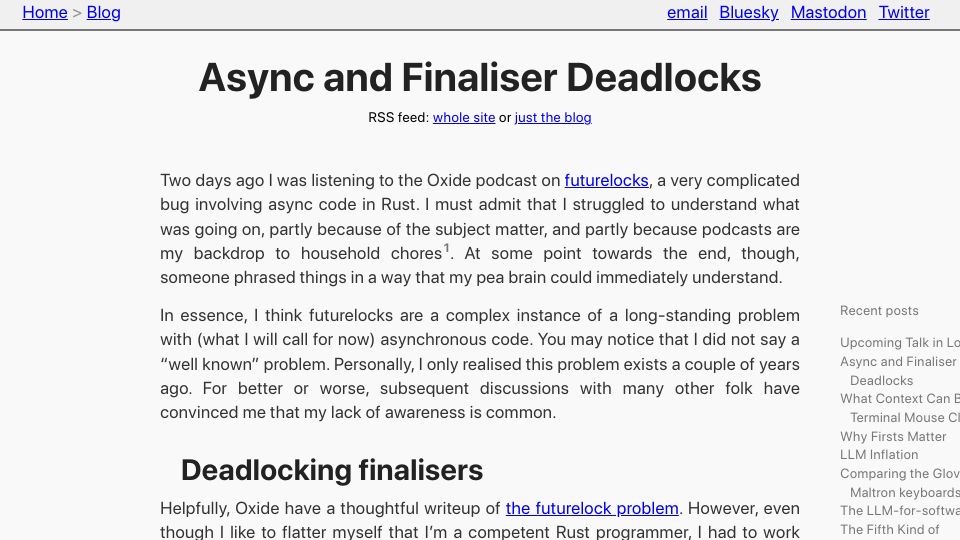 Screenshot of tratt.net: Async and Finaliser Deadlocks