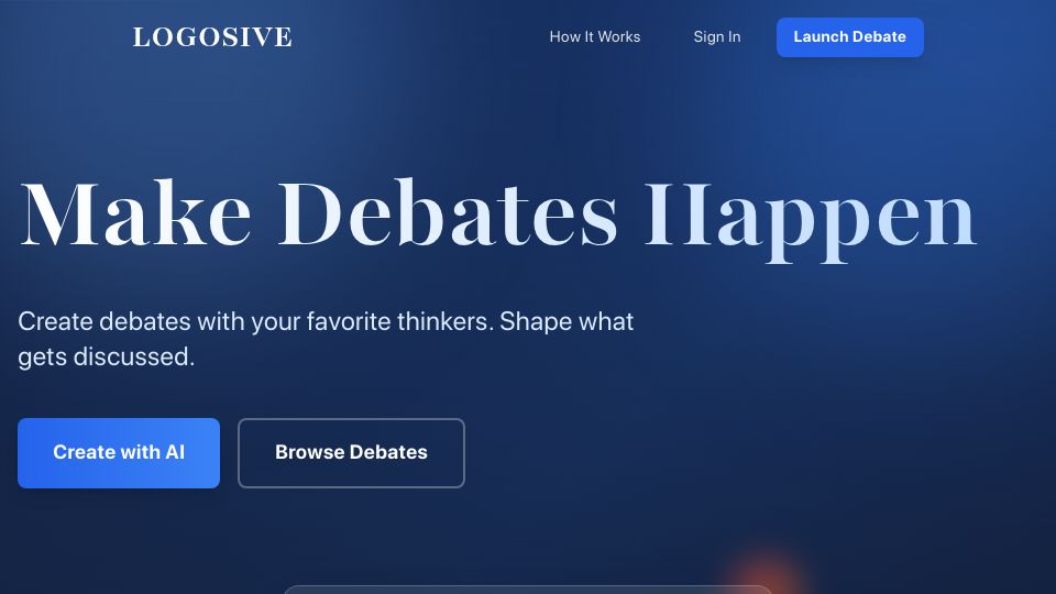 Screenshot of logosive.com: Show HN: I built a platform where audiences fund debates between public thinkers