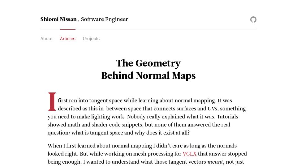 Screenshot of shlom.dev: The Geometry Behind Normal Maps