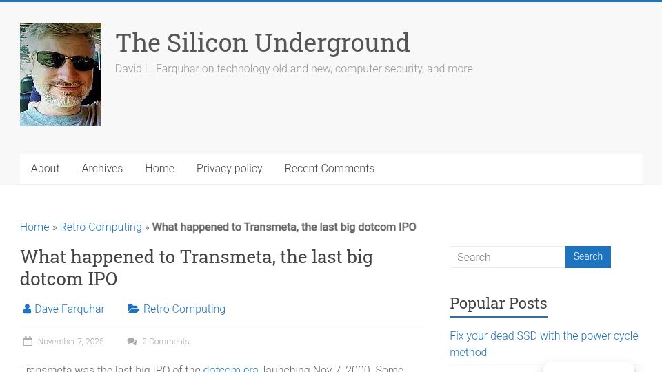 Screenshot of dfarq.homeip.net: What happened to Transmeta, the last big dotcom IPO