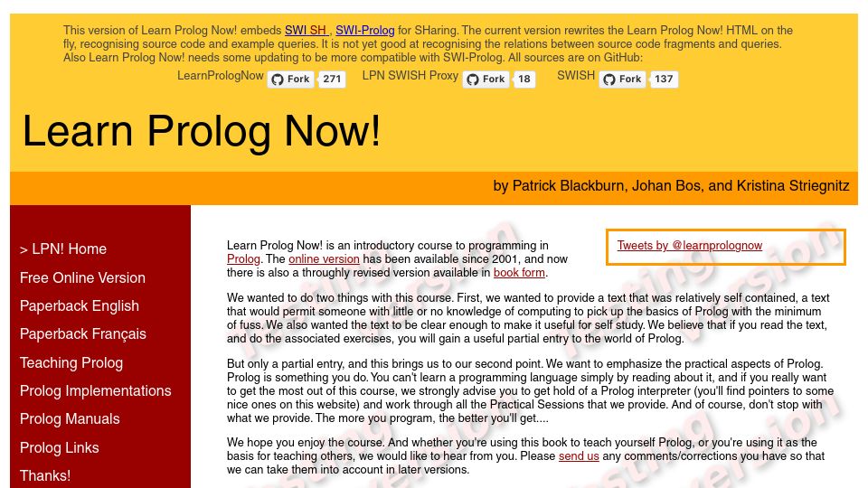 Screenshot of lpn.swi-prolog.org: Learn Prolog Now (2006)