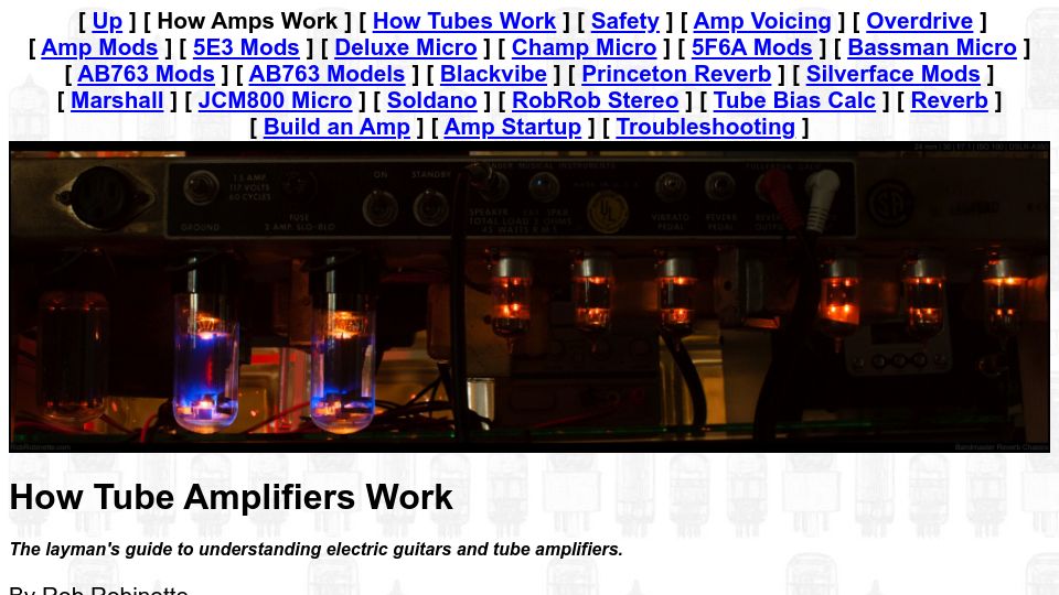Screenshot of robrobinette.com: How Tube Amplifiers Work