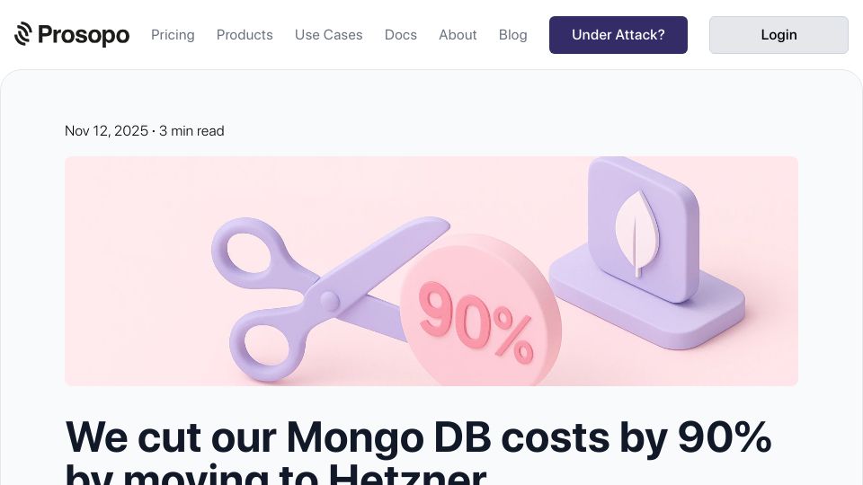 Screenshot of prosopo.io: We cut our Mongo DB costs by 90% by moving to Hetzner