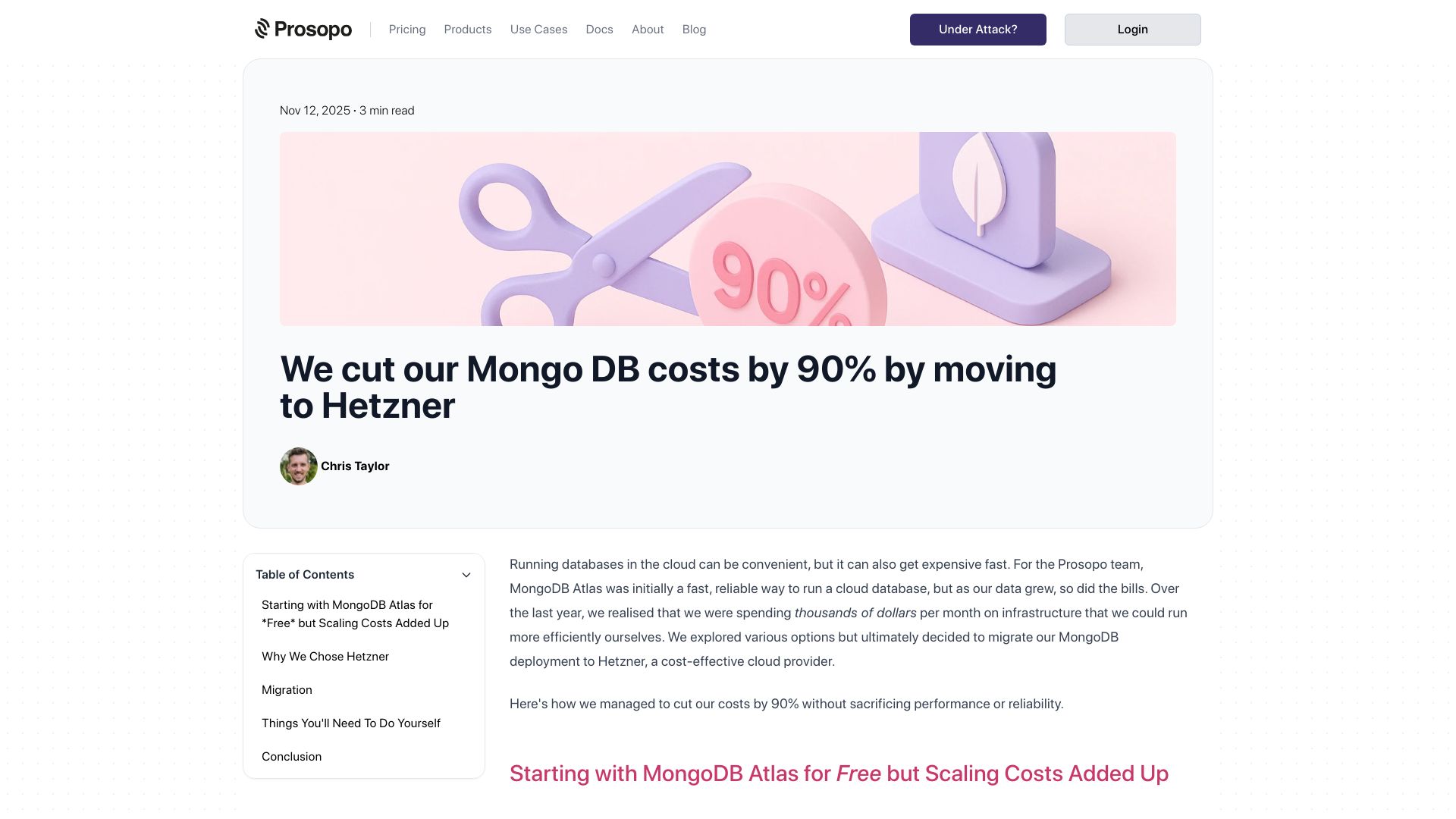 Screenshot of prosopo.io: We cut our Mongo DB costs by 90% by moving to Hetzner