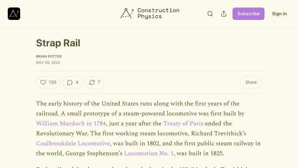Screenshot of construction-physics.com: Strap Rail